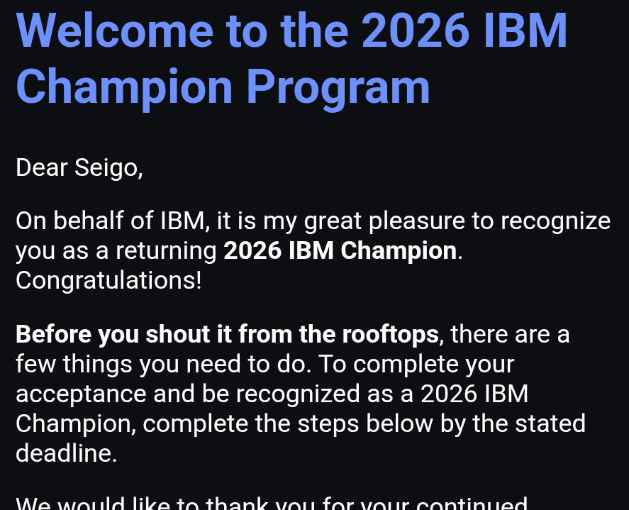 2026 年も IBM Champion に選出いただきました